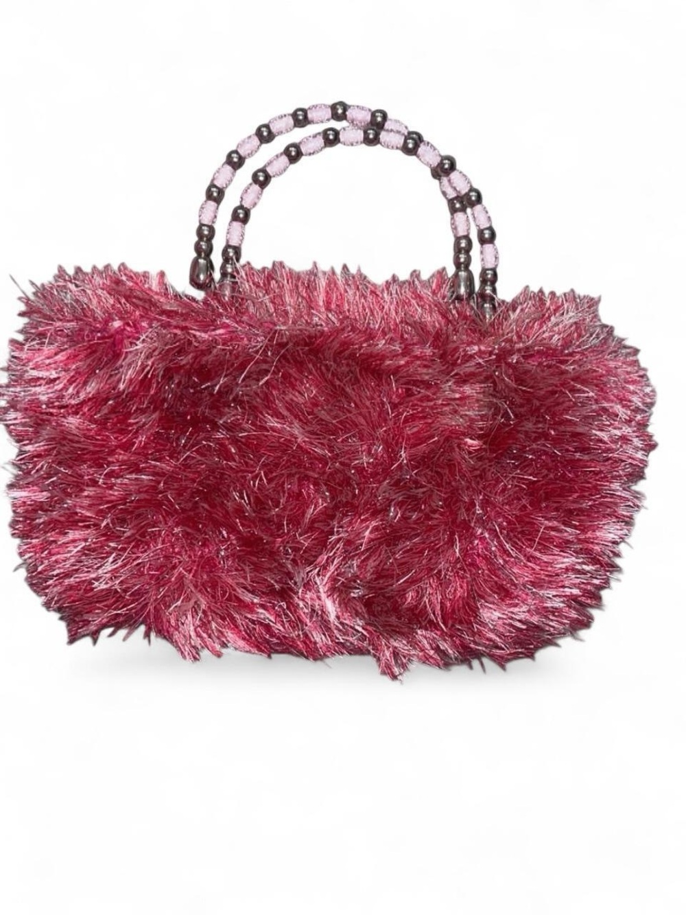 Vintage Pink Faux Fur Tote with Beaded Handles
